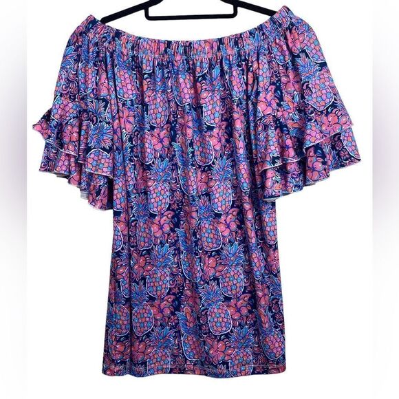 Simply Southern Wm’s Sz Med Off the Shoulder Pineapple Sass Top Blouse Shirt - Picture 1 of 6